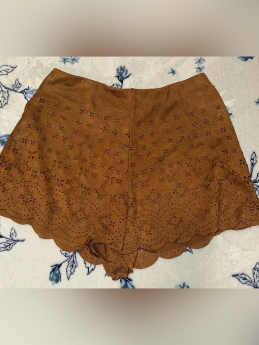 Rue21 Tan Suede Mini Skirt with Laser-Cut Floral Detail
